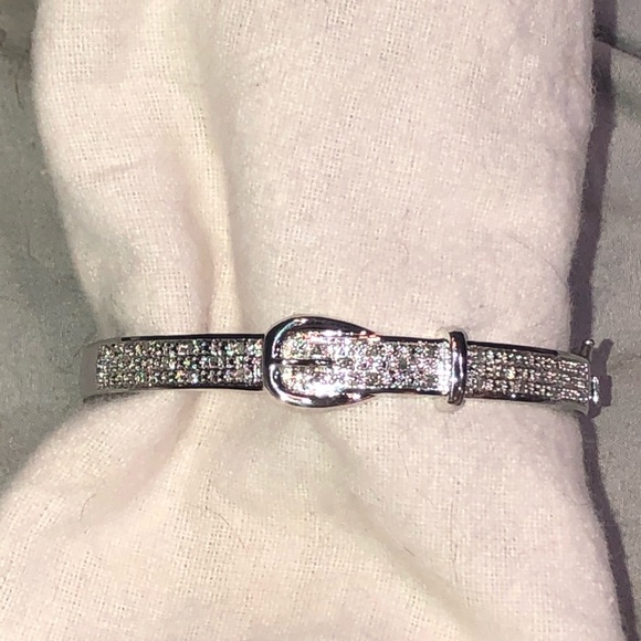 DIAMONDS Solid STERLING SILVER Bangle Bracelet Buckle design locking clasp - Picture 5 of 16